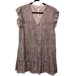 Entro Pink Tiered A-line Mini Dress with Flutter Sleeves‎